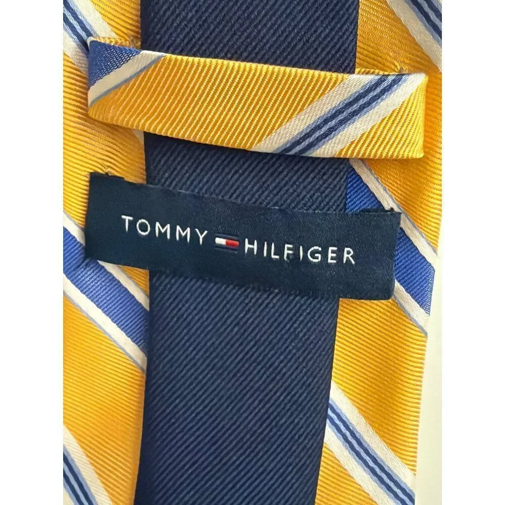 Tommy Hilfiger Yellow Blue White Stripe  Woven Silk Men’s  Necktie